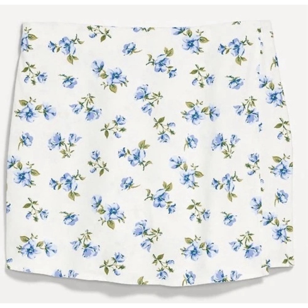 Old Navy Linen Blend Skort Women's 3x NWT High Waisted Blue Floral On White